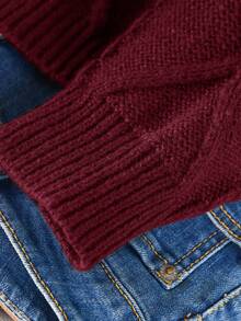 CosyJoli Women's Plus Size Brown Bow Collar Design Open Front Knit Cardigan, Comfortable For Daily Wear, Commuting, Autumn/Winter Red Burgundy - Burgundy - View 5