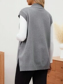 SHEIN 孕妇高领休闲开衩宽松套头衫 - 深灰色 - 查看 3