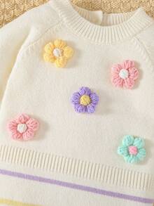 SHEIN Barboteuse à rayures colorées en tricot à manches longues pour bébé fille, style Y2K, convient pour le quotidien, les sorties et la garderie, printemps/automne/hiver - Multicolore - Voir 5