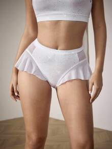 Menodora SHEIN Sport Women's Elastic Waist Ruffle Trim Everyday Fitness Sports Underwear