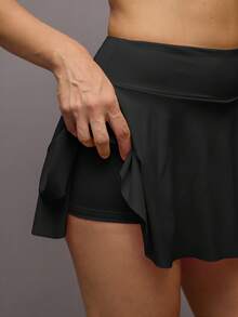 Activina Ladies' Fashionable Solid Color Sports Bra & Skirt Set,Women Tennis Outfit Workout Women Set - Black - View 5