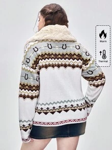 ROMWE Kawaii Cardigan tricotat cu model Argyle de reni și fulgi de zăpadă, mărime plus, pentru femei, toamnă/iarnă, pentru vacanță