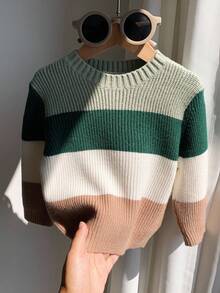 SHEIN Suéter de bloques de color verde y caqui para bebé niño/niña, suéter unisex lindo para niños, ropa de invierno para bebé, mi primera Navidad - Multicolor - Ver 10