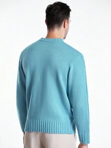 Manfinity CityGents Men's Crew Neck Sweater, Long Sleeve Knit Pullover For Casual Wear, Home, Work Commute, Gift For Boyfriend/Family, Autumn/Winter Christmas - Blue - View 3