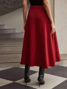 ZEYLAH 优雅纯色百褶女裙，适合通勤 - 紅色 - 查看 3