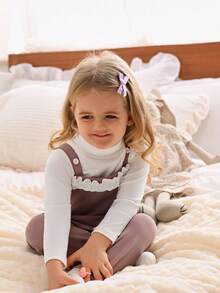 SHEIN 2pcs/Set Baby 6Months-3Years Baby Fall For Girl Casual&Cute Style Solid Color Jumpsuit&Base Top