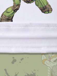 ROMWE MEN TEENAGE MUTANT NINJA TURTLES | ROMWE 男士休闲时尚街头卡通乌龟与字母图案撞色插肩袖宽松T恤，夏季 - 黑與白 - 查看 4