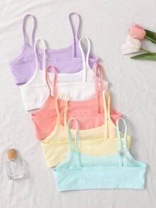 SHEIN Set de 5 sujetadores tipo camiseta cómodos y amigables con la piel para niñas preadolescentes - Multicolor - Ver 2