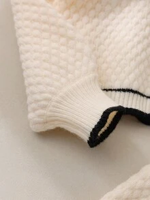 Tween Girl Elegant Sweet Cropped Chunky Knit Cardigan, Handmade Bow Detail, Suitable For Autumn/Winter - Beige - View 5