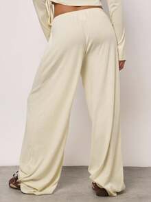 SHEIN BAE Lässige, lockere und weit geschnittene Hose aus Kaschmirstrick für Damen mit Kordelzug in der Taille, einfarbig in Gelb, vielseitig einsetzbar, geeignet für den täglichen Weg zur Arbeit, die Freizeit zu Hause, zum Ausgehen, die tägliche Freizeit und die Winterhose mit weitem Bein