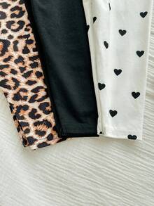 SHEIN Set casual da 3 pezzi per bambina, in maglia, con motivi a pois, leopardati e fiocchi, pantaloni elasticizzati, set versatile adatto per interni ed esterni, stile semplice, adatto per uso quotidiano, sport, feste, foto, vacanze, festival - Multicolore - Visualizzare 6