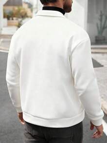 Manfinity CasualCool 男士纯色拉链休闲夹克，秋季男士拉链夹克，白色男士夹克，黑白男士夹克，适合日常休闲、周末旅行、户外活动、探险旅行、轻松的工作环境或半正式场合，也是送给男友/丈夫的礼物，周年纪念礼物。 - 白色 - 查看 2