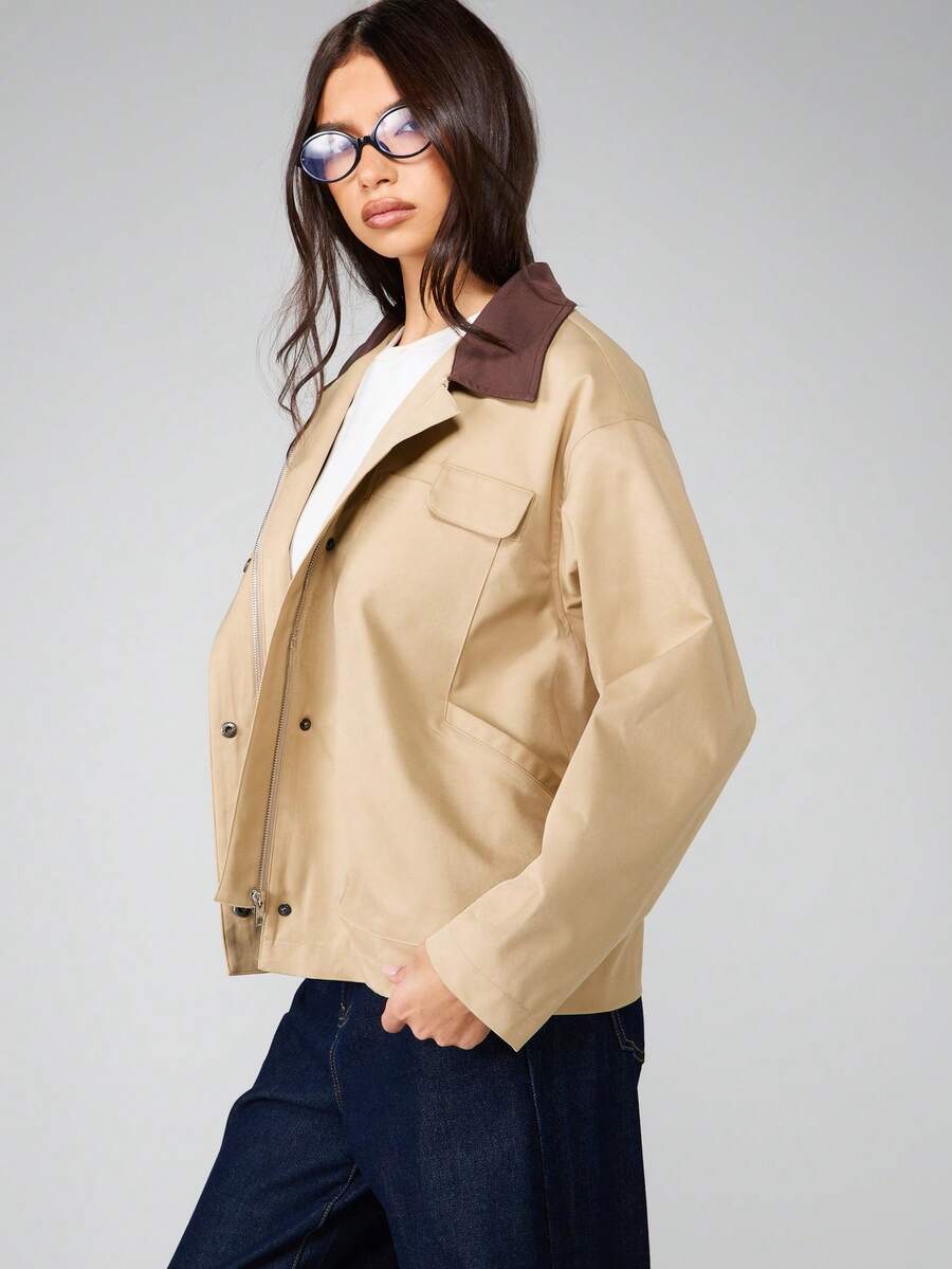 MISSGUIDED Áo khoác dáng dài dành cho nữ - Màu Khaki - Xem 1