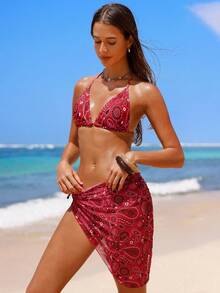 Swim Vcay 2025 Printed Random 3 PiecesTankini Swimsuit Set - Red - View 5