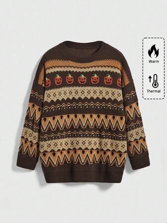 ROMWE Avant Pull oversize rayé citrouille, Top oversize d'Halloween pour l'automne/l'hiver, Pull tricoté oversize d'Halloween pour fête, Pull tricoté oversize de fête pour femmes