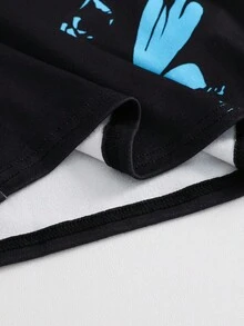 SHEIN 2 件套儿童/青少年男童休闲舒适印花圆领套头睡衣上衣和裤子针织家居服套装