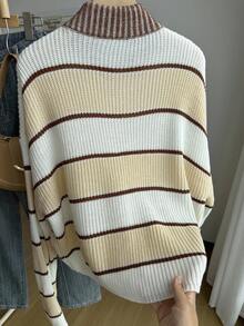 Teen Girl Colorblock Turtleneck Sweater, Casual Loose Fit Knitted Pullover Top, Autumn/Winter 2025 European And American Style - Apricot - View 2