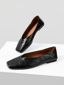 MOTF BAILARINAS VINTAGE, ZAPATOS CÓMODOS Y ELEGANTES DE PUNTA CUADRADA TIPO SLIP-ON PARA MUJERES, ADECUADOS PARA TODAS LAS ESTACIONES - Negro - Ver 9