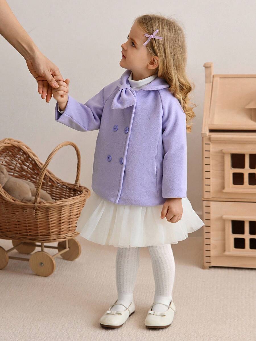 SHEIN 6个月至3岁女婴外套 休闲风格秋季女童服装 保暖外套 - 紫色 - 查看 1