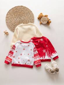 SHEIN 3-Pack Cute Baby Girl Casual And Simple Round Neck Sweatshirt With Grab Material And Large Christmas Pattern. High Cost Performance. Suitable For Birthday Parties, Evening Parties, Performances, Weddings, Baptisms, Opening Ceremonies, Suitable For Daily Wear, Suitable For Outing, Suitable For Christmas And Festival Wear, Suitable For Autumn And Winter Seasons. - Multicolor - View 8