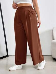 SHEIN Essnce 大码女式薄荷绿高腰铅笔裤 - 棕色 - 查看 6