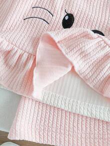 SHEIN 女婴可爱猫咪刺绣仿层上衣和宽松舒适裤子两件套，粉色，2025 年秋冬 - 彩色 - 查看 5