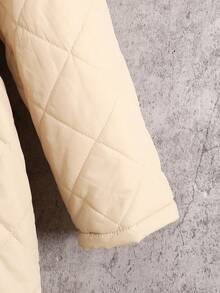 SHEIN 青少年女孩束腰宽松双面拉链厚款休闲冬季夹克 - 杏色 - 查看 4