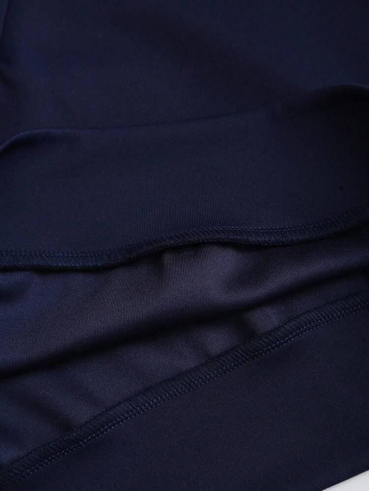 Sweetra Nuovo maglione casual a righe in stile vintage americano autunnale, con colletto polo e maniche lunghe, 2 in 1 - blu polveroso - Visualizzare 5