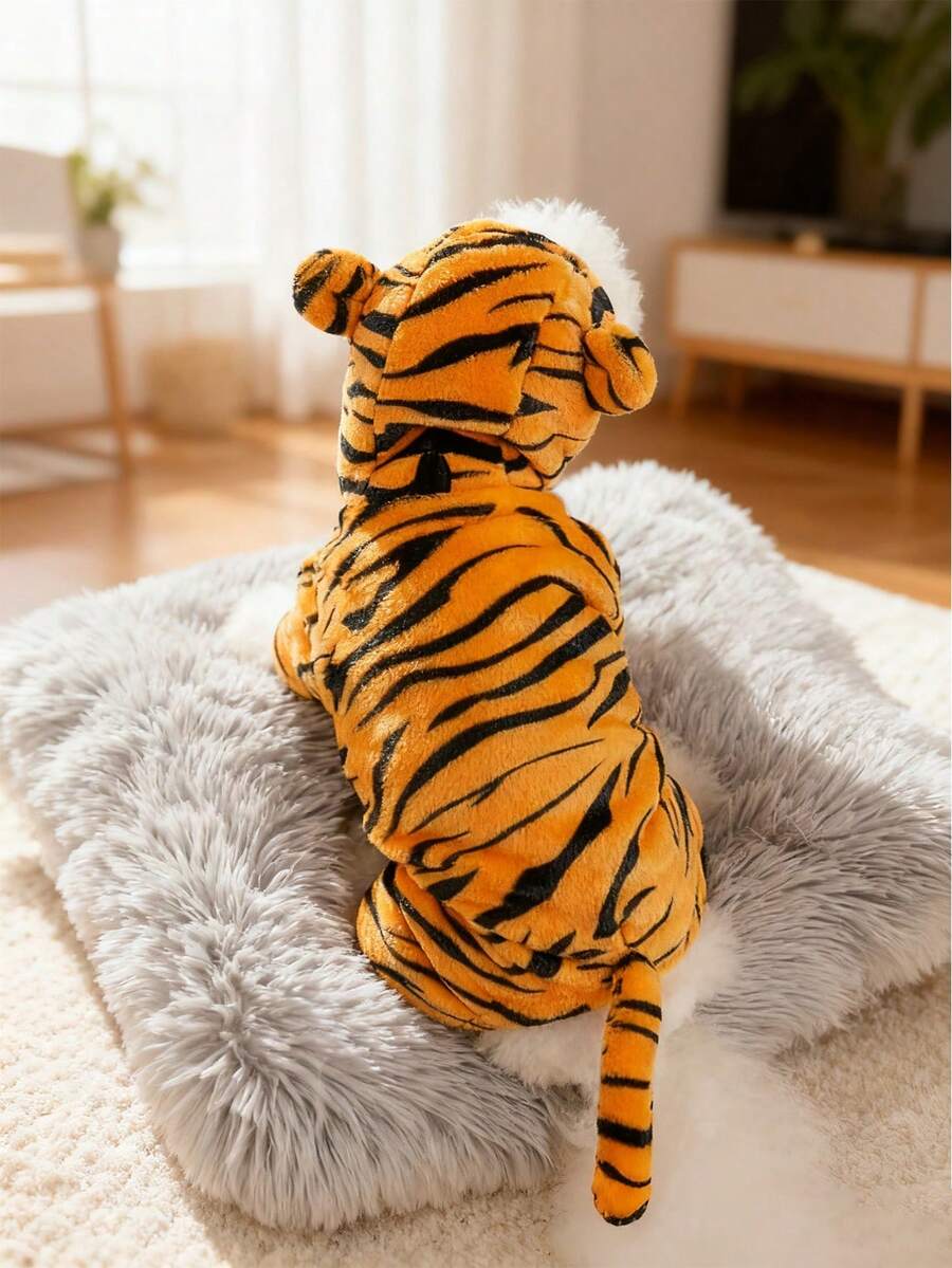 Zazumi 1Pc Pet Hoodie, Winter Warm Tiger Costume Teddy, Bichon, Small Dog And Cat Clothes