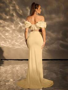 SHEIN 孕妇摄影礼服，适合迎婴派对/优雅派对礼服 - 杏色 - 查看 2