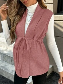 SHEIN Maternity Solid Color Knotted Casual Fashionable Sleeveless Sweater Vest