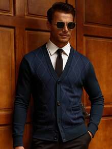 Manfinity Homme Giacca maglione scollo a V da uomo, casual, versatile, foderata in pile, autunno/inverno