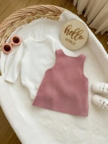 Bộ 2 món áo len dài tay dễ thương thường ngày cho bé gái sơ sinh và váy không tay họa tiết hoạt hình - Nhiều màu - Xem 8