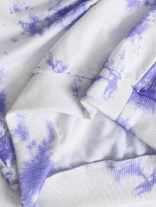 SHEIN 女童休闲长袖连帽扎染运动卫衣，紫色和白色长袖卫衣 - 紫色 - 查看 11