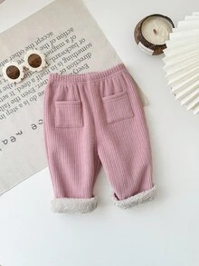 SHEIN Süße, lässige, vielseitige Cordhose mit Thermofutter in Rosa für Babys