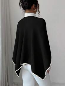 Elenzga Áo khoác len cardigan dệt kim đơn giản hàng ngày sang trọng, thời trang thu/đông mới cho nữ - màu đen - Xem 2