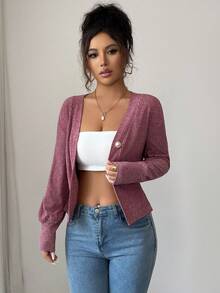 Elenzga Women's Elegant Casual Chic Burgundy Cloud Velvet Ribbed Pearl Button Cardigan, Stylish V-Neck Slim Fit Sophisticated Autumn Everyday Wear Long Sleeve T-Shirt