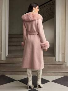 ZEYLAH Women's Elegant Wool Collar Double-Sided Woolen Coat, Autumn/Winter - Baby Pink - View 6