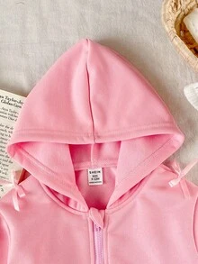 SHEIN 女婴秋冬新款休闲可爱碎花粉色小花保暖外套加厚连帽保暖外套 - 粉色 - 查看 3