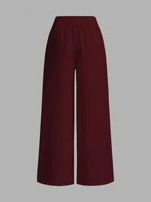 SHEIN EZwear Women's Casual Vacation Wide Leg Pants, Suitable For Summer, Suitable For Vacation,Fall,Fall Clothes For Women - Burgundy - View 3