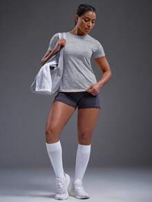 Powerista 女式标语图案运动T恤健身衫 - 淺灰色 - 查看 5