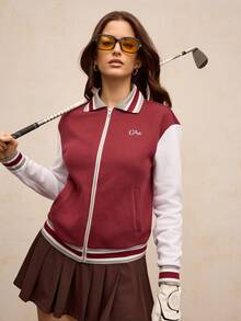 Activina Damen Kontrast-Farbe Dicke Langarm Sportjacke - Bordeaux - Übersicht 5