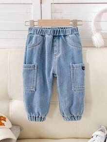 SHEIN 男婴保暖内衬休闲牛仔裤，适合秋冬季室内、室外、日常穿着、运动、玩耍、派对、节日、锐舞派对、滑雪等场合。