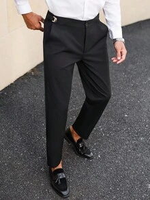 Manfinity Mode Calças Ajustáveis Masculinas, Confortáveis, Elegantes e na Moda, com Fivela Ajustável Sofisticada no Lado, Adequadas para Trajes Formais Masculinos, Calças de Terno, Ótimo Presente para Marido ou Namorado