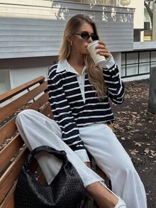 Elyressa Women's Casual Striped Long Sleeve T-Shirt - Multicolor - View 4