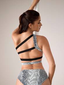 Menodora SHEIN Sport 女士休闲运动印花吊带背心，适合瑜伽 - 黑與白 - 查看 2