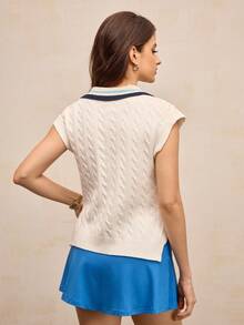 Activina 女士休闲运动扭纹针织毛衣 - 白色 - 查看 2