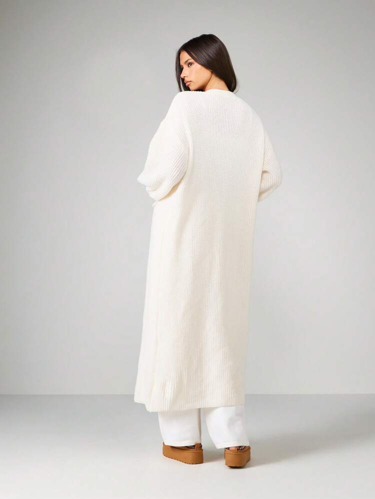MISSGUIDED Long Ribbed Knit Open Front Cardigan With Pockets