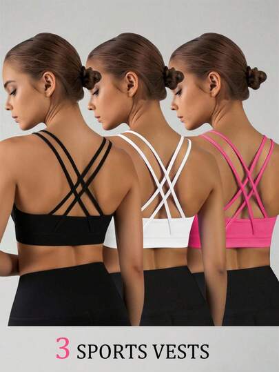 SHEIN Biustonosz sportowy dla dziewcząt z odkrytymi plecami, odprowadzający wilgoć, o wysokiej rozciągliwości, wygodny do ćwiczeń, biegania, badmintona, koszykówki i tenisa