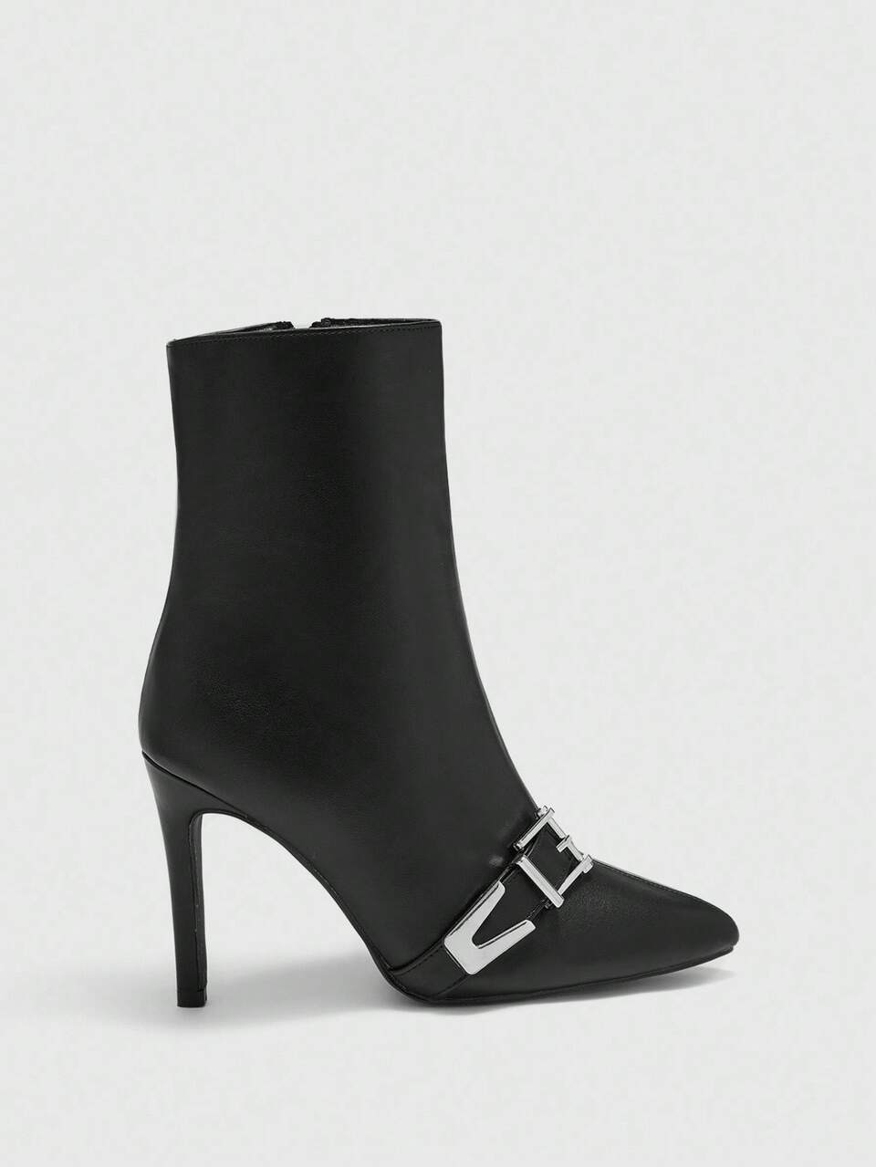 CUCCOO BIZCHIC High-Quality Autumn/Winter Commute Buckle Black Mid-Calf Boots, Pointed Toe Slim Heel Elegant Women's Boots, Fashionable Versatile New Style Boots, Showcasing Feminine Charm And Elegant